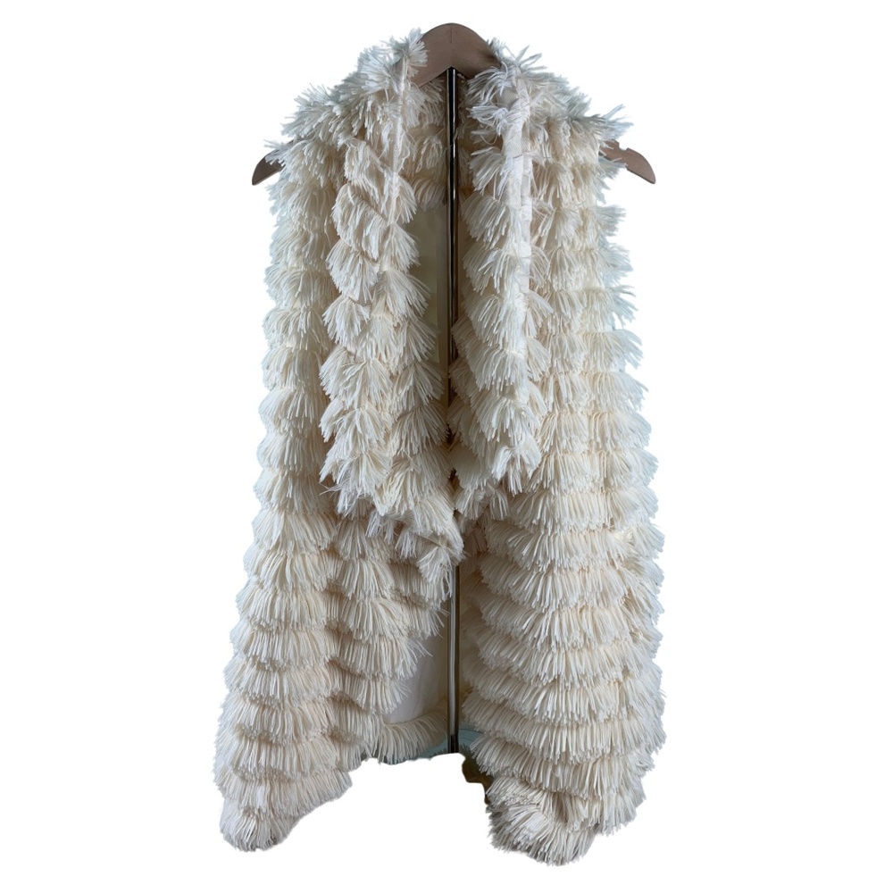CY Fashion Faux Fur Sleeveless Shaggy Fringe Vest Women L Y2K Bohemian Festival
